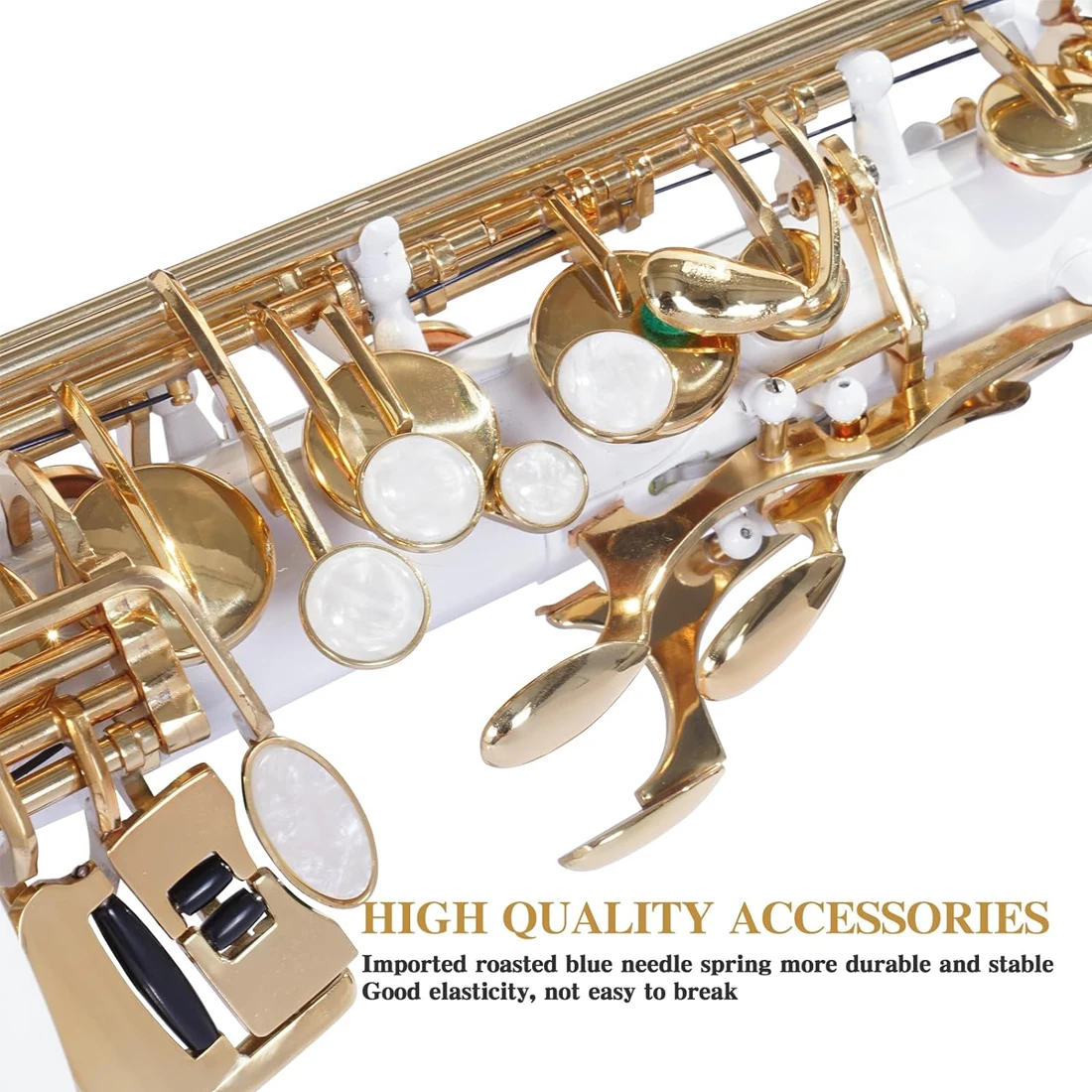 SLADE White Gold Key Alto Saxophone E Flat Saxophone Complete Set for Beginners Students with Box Cleaning Cloth Gloves Strap