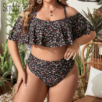 Summer Plus Size Women's Swimsuit 2025 Beach Vacation Two Pieces  Bikinis Femmes Sets Swimwear Printed Separate Bathing Suit