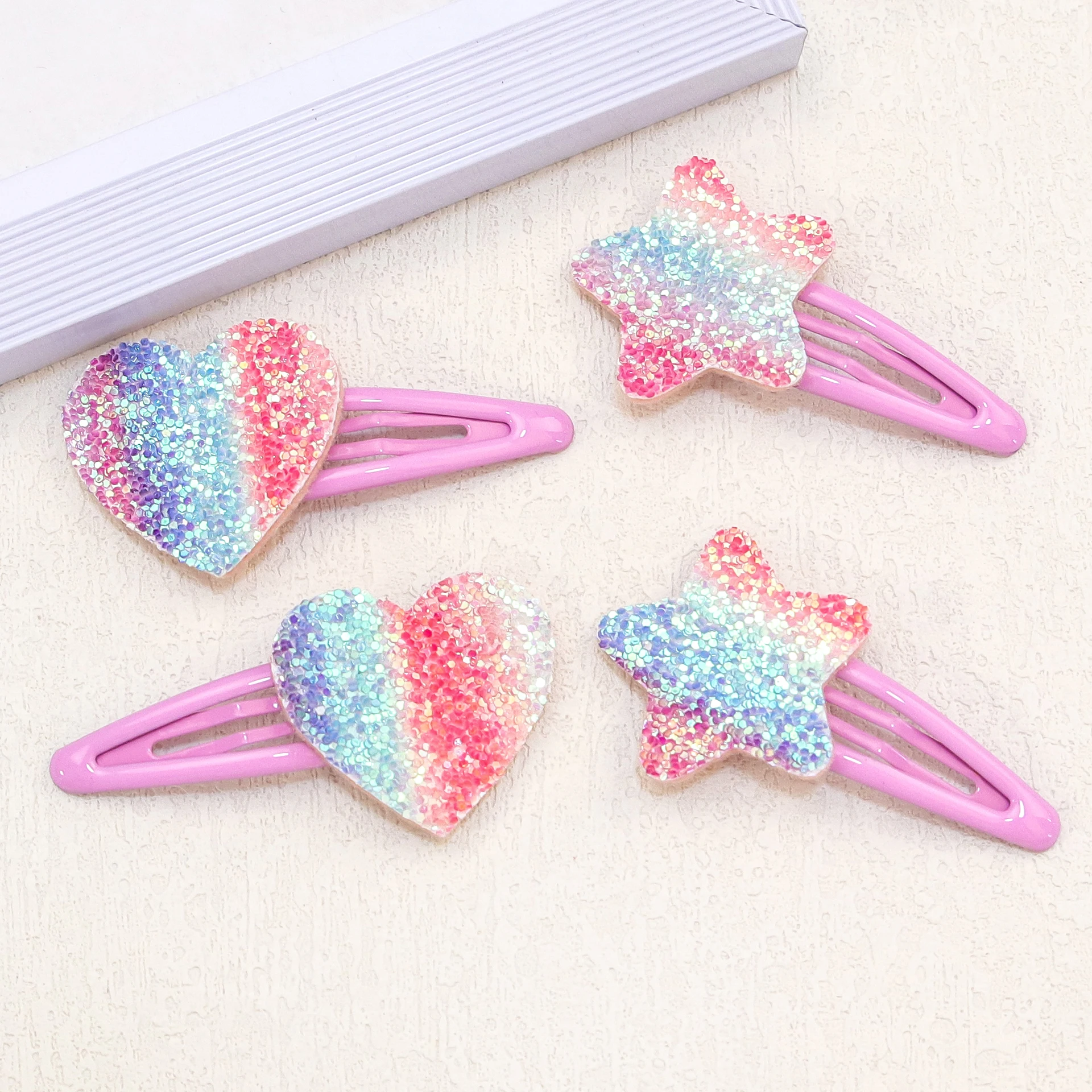 4/16/18 stücke Sparkly Regenbogen Stern Haar Clips Mädchen Schmetterling Haarnadeln Glitter Herzförmige Haar Clips Kinder Kinder headwear – Detail 4