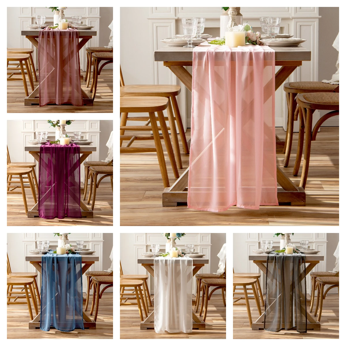 

10Packs 73x300cm Chiffon Table Runner Wedding Sheer Gauze Tablecloth Dining Table Decoration Boho Engagement Birthday Party