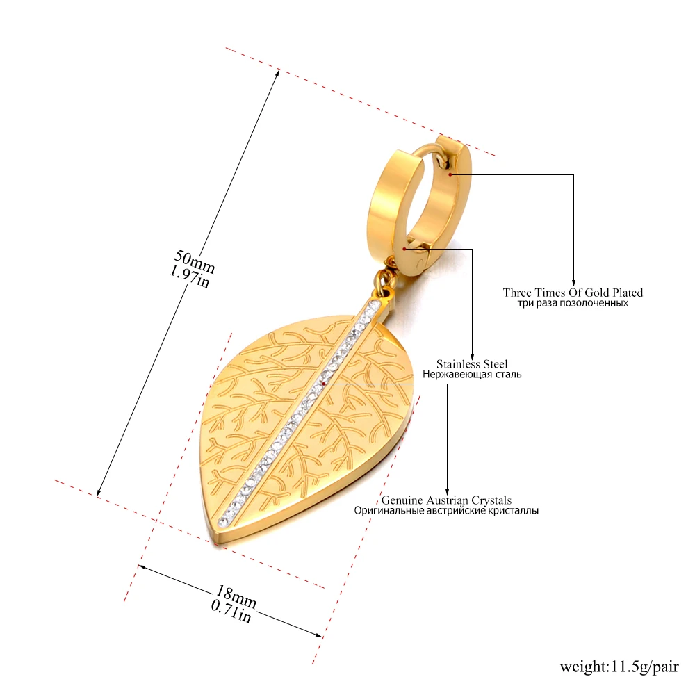 JeeMango vergoldete Edelstahl-Ohrstecker mit Blatt- und Pflanzenmotiv, modischer Strass-Luxusschmuck, wasserdicht, für Frauen, Geschenk E26058 – Detail 9