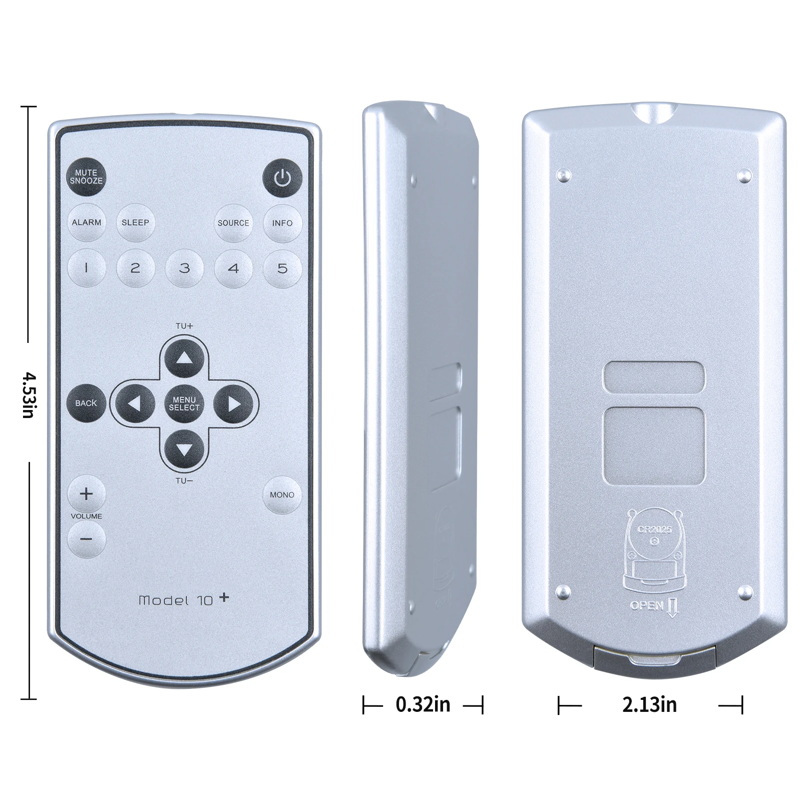 Télécommande De Rechange Compatible Tivoli Audio Model 10 (M10RSIL) - Infrarouge, Aucune Programmation - Pile CR2032 Non Incluse
