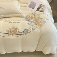 Drap de lit en polaire double face, broderie thermique épaisse, quatre pièces, kit de literie pour l'hiver, housse de couette 2