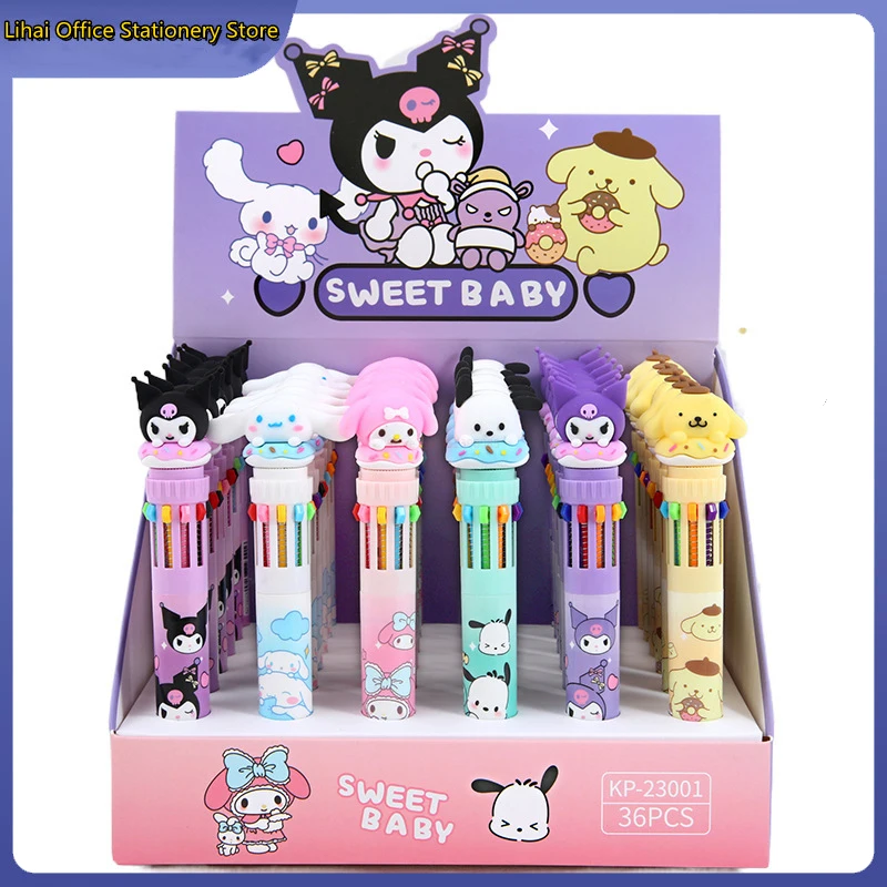 

Sanrio мультяшная шариковая ручка 18/36 шт. Kuromi Hello Kitty Cinnamoroll 10 цветов 0,7 фоторучка для рисования