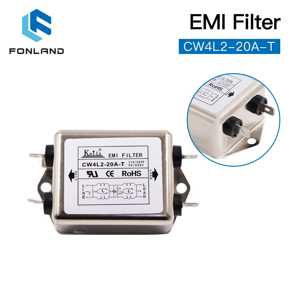 FONLAND Power EMI Filter CW4L2-10A-T / CW4L2-20A-T Single Phase AC 115V / 250V 20A 50/60HZ for Co2 Laser Engraving Machine