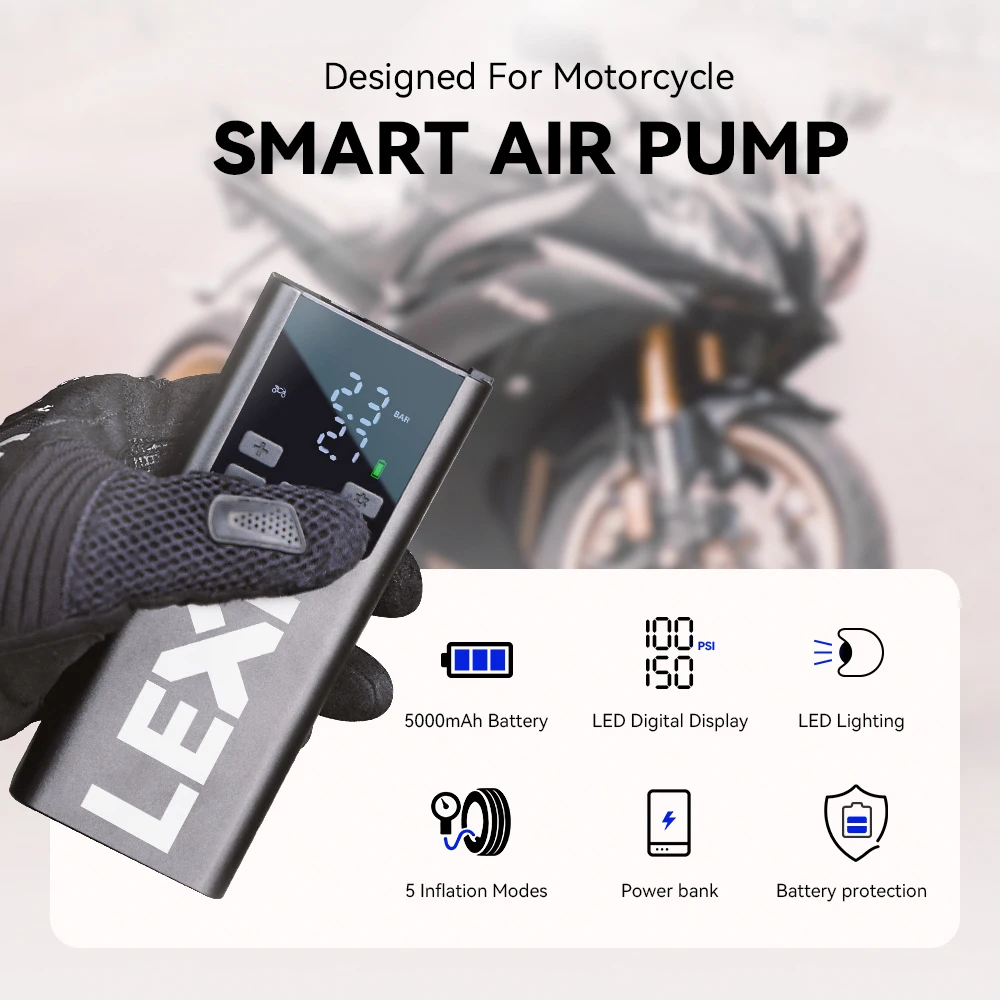LEXIN P5 Portable Tire Inflator, 150PSI Smart Electric Tire Pump, W/Pressure Gauge - View #7