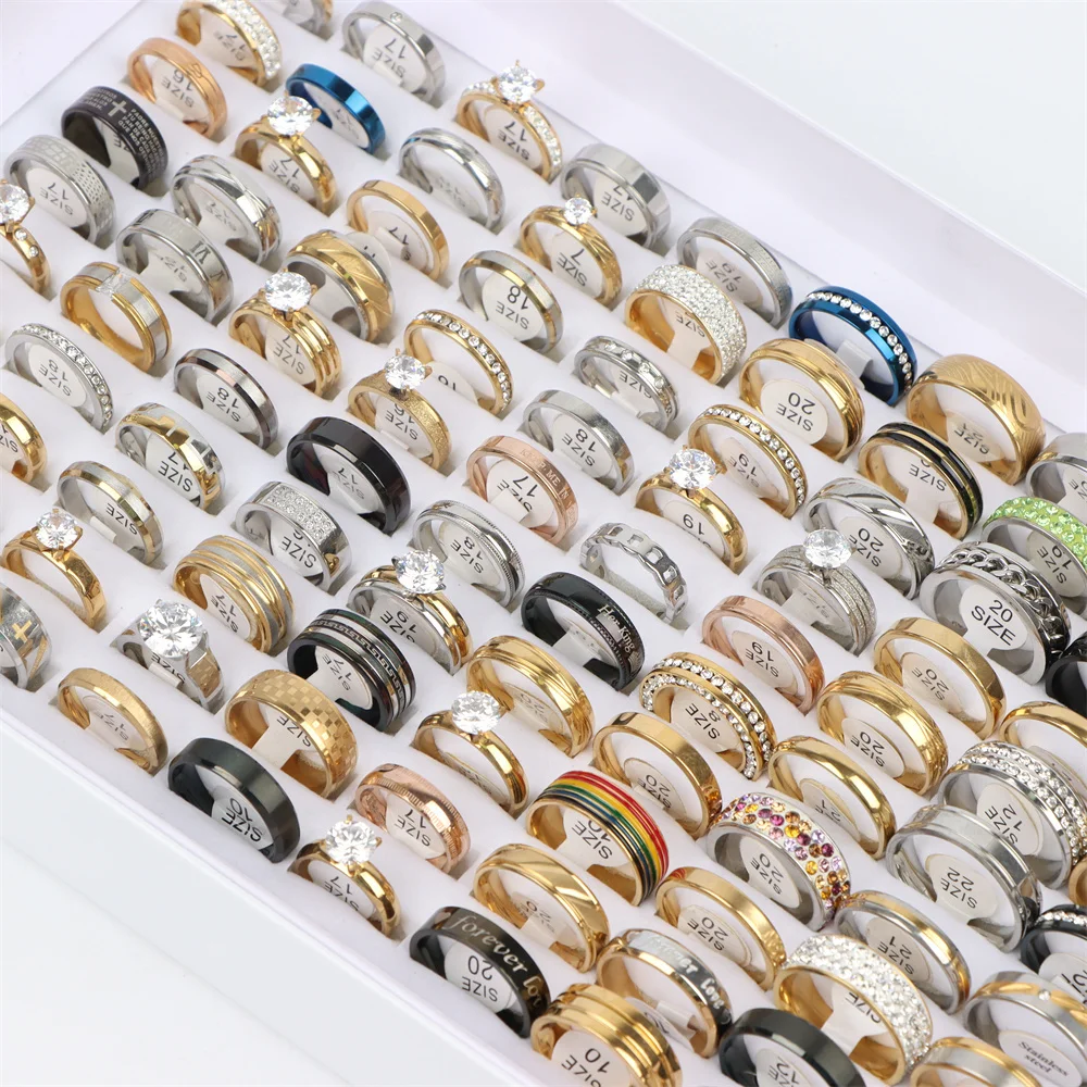 10/20Pcs/Lot Fashion Multi Style Zircon Spinner Punk Stainless Steel Rings For Men Women Wedding Anniversary Party Jewelry Gift 4