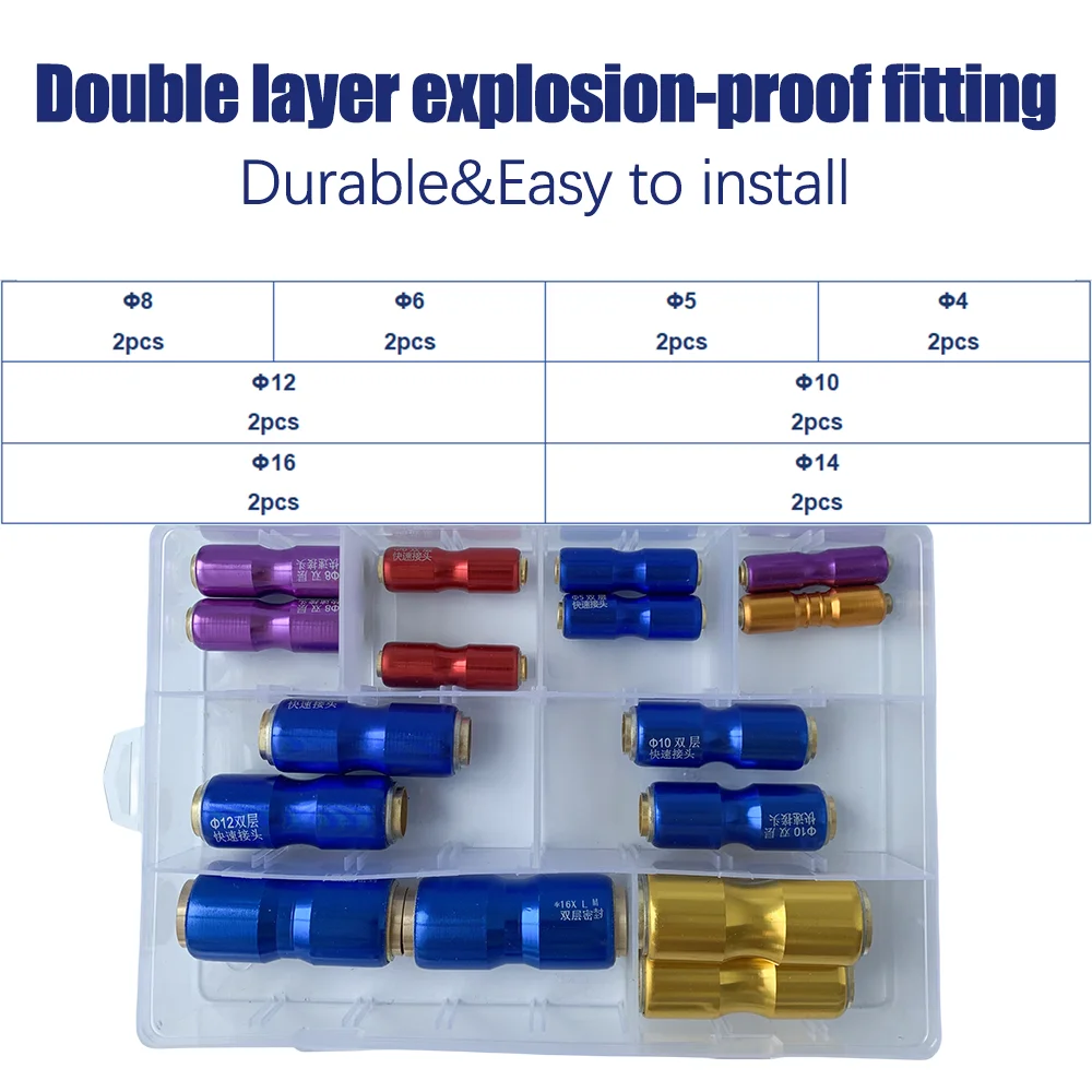 

16 шт. взрывозащищенный воздушный фитинг 4 мм/5 мм/6 мм/8/10/12/14/16 мм быстроразъемный компрессорный шланг, двухслойный быстроразъемный соединитель