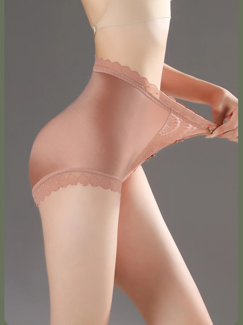 High Waist Lace Women Panties Ice Silk Thin Elastic Briefs Lingerie Seamless Luxury Breathable Underwear Butt Lifting Underpants
