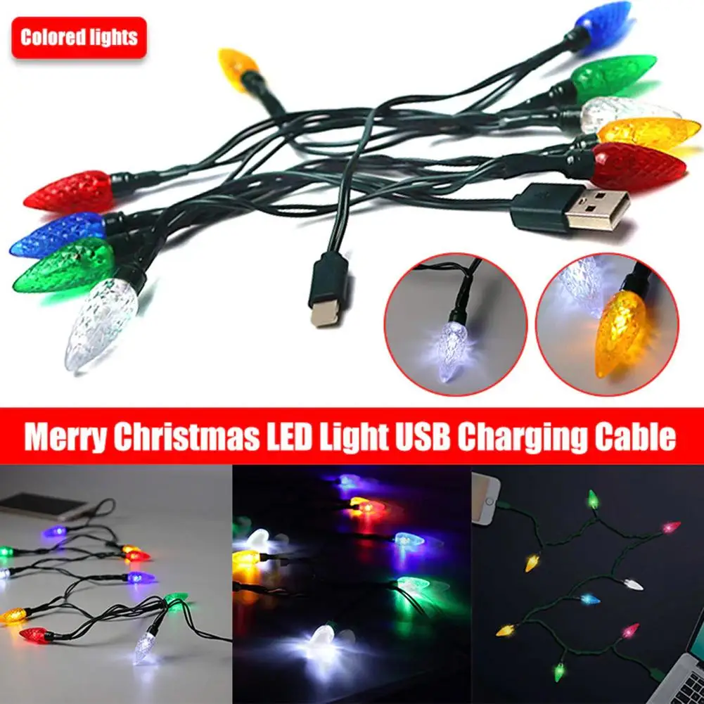 LED Light USB Cable DCIN Charger Cord For Android Phone Promotion Type C Charging Cable Merry Christmas Luminous Lamp Dropship