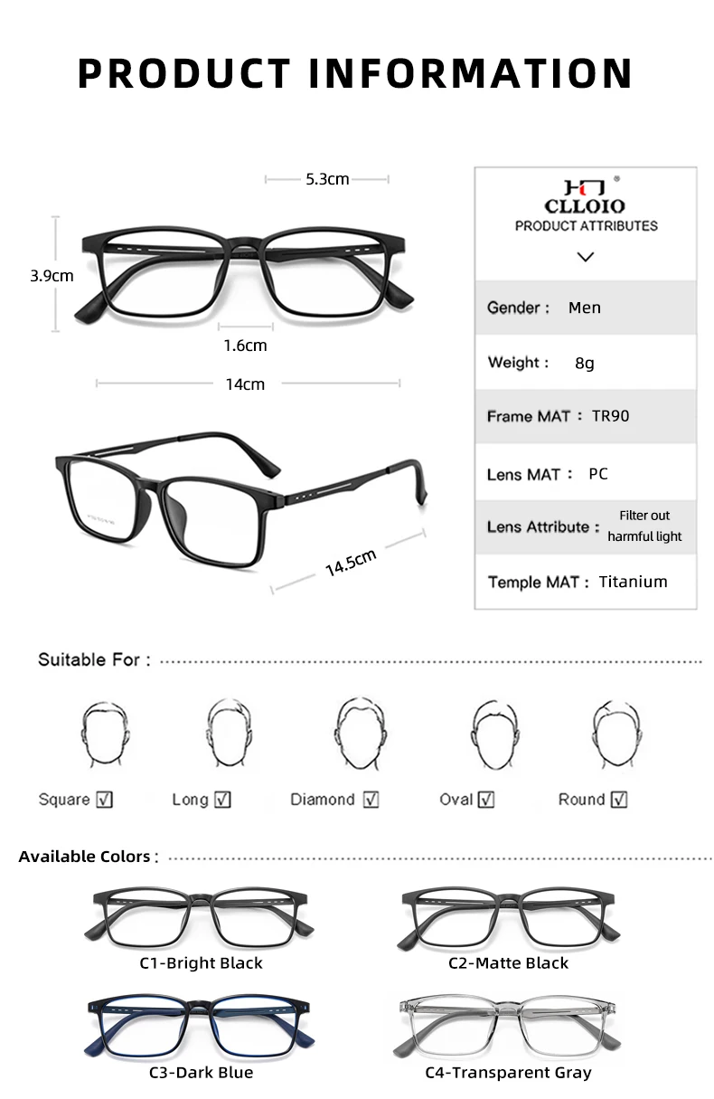 BLMUSA Ultraleichte Titan Bein Anti Blue Ray Lesebrille Myopie Multifokale Optische Brillen Photochrome Verschreibungspflichtige Brillen – Detail 10