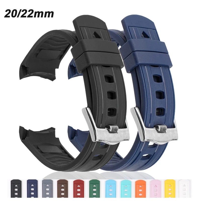 Premium Silicone Rubber Diving Watch Band with Curved End - Universal Strap