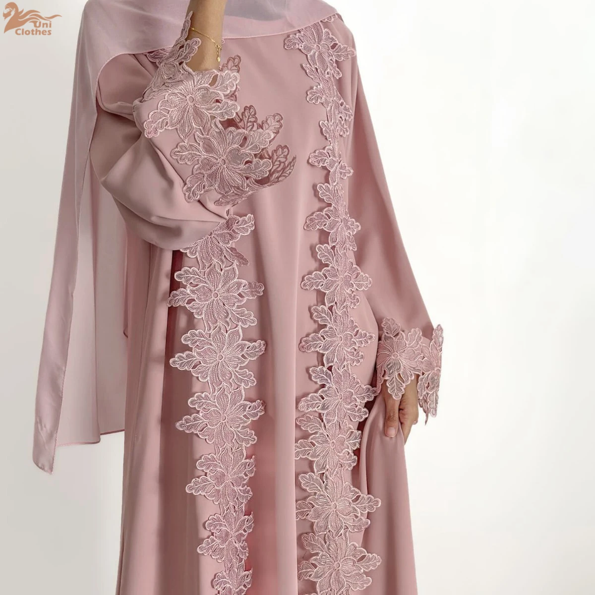 Zahraa New Abaya Nida Flower Lace Trim Abaya Isalmic Clothing Abaya Women Muslim Dress Dubai Abaya and Inner Dress 2 Piece Set 6