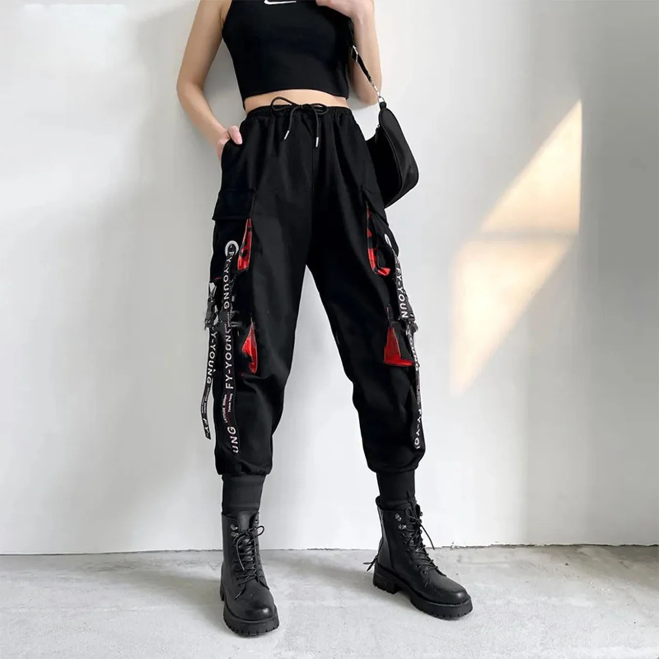 Pants Women Aesthetic Harem Pants Punk Pockets Joggers Harajuku Femme Hiphop Trousers Techwear Y2k Egirl Clothes - 4