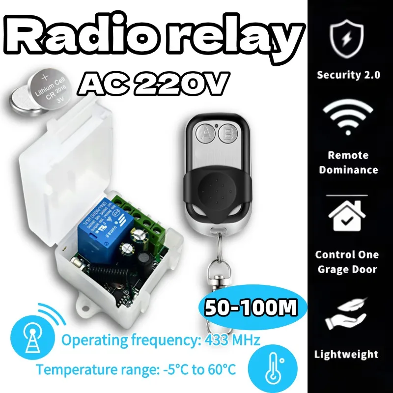 RF 433Mhz 무선 리모컨 스위치 AC110V 220V 230V 10A 1채널 드라이 릴레이 무선 수신기 (차고 문, 팬, 조명용)
