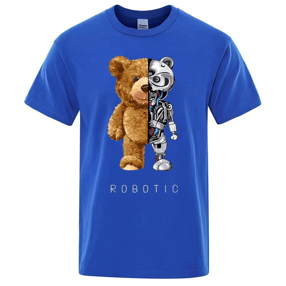 Funny Ted Bear Robot Tshirt Robotic Bear Men Short Sleeve Trendy Casual Clothing Summer Cotton Tees Loose Street T-Shirts
