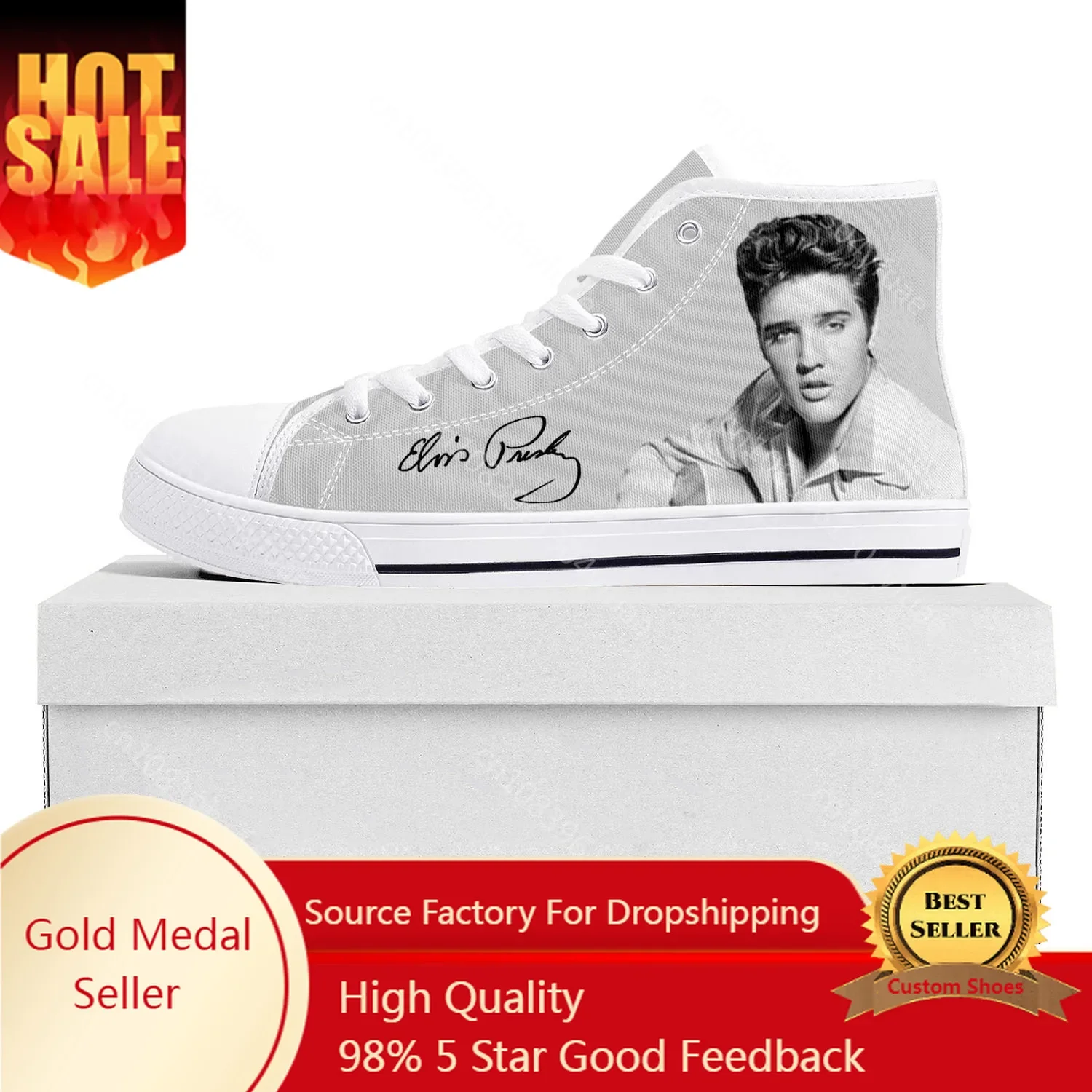 Elvis The King Hillbilly Cat High Top High Quality Sneakers Mens Womens Teenager Aaron Canvas Sneaker Couple Custom Shoe Presley