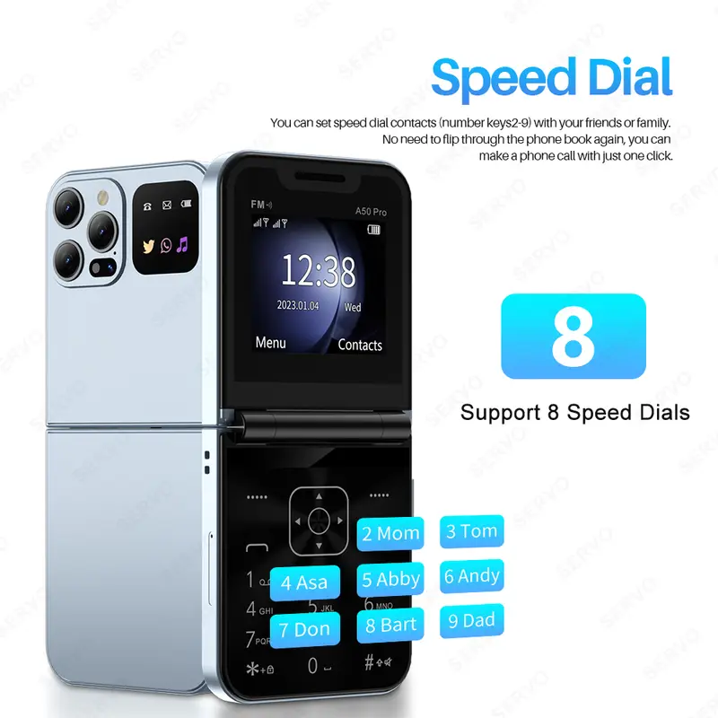 SERVO A50 PRO Flip Mobile Phone 2.4" Display Speed Dial Call Recording Blacklist 2 SIM Unlocked Foldable Cellphones New Version - Image 5