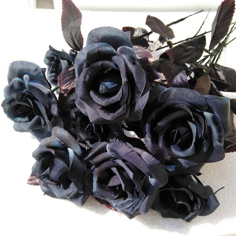 1PCSilkBlackRoseArtificialFlowerHeadBouquetHomeLivingRoom