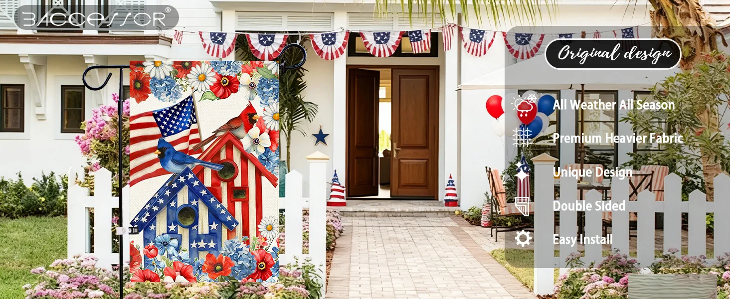 Baccessor 4th of July Cardinal Garden Flag 12.5 x 18 Inch