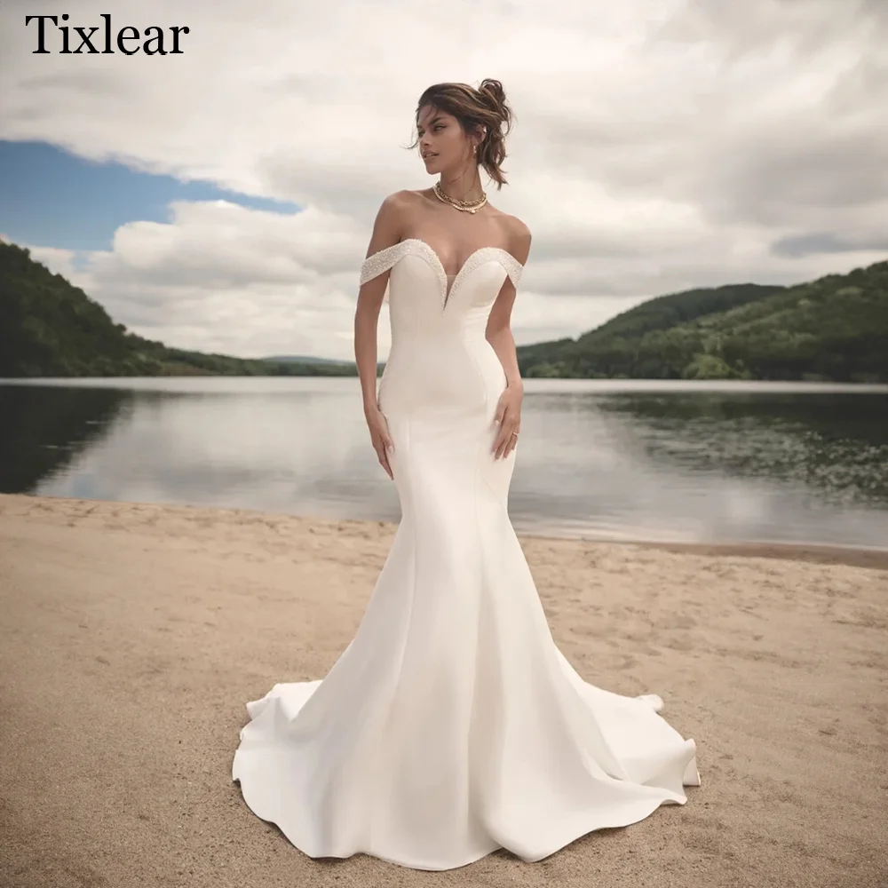 

TIXLEAR Wedding Dresses For Woman Elegant Mermaid Sweetheart Off The Shoulder Open Back Stunning Court Train Vestidos De Novia