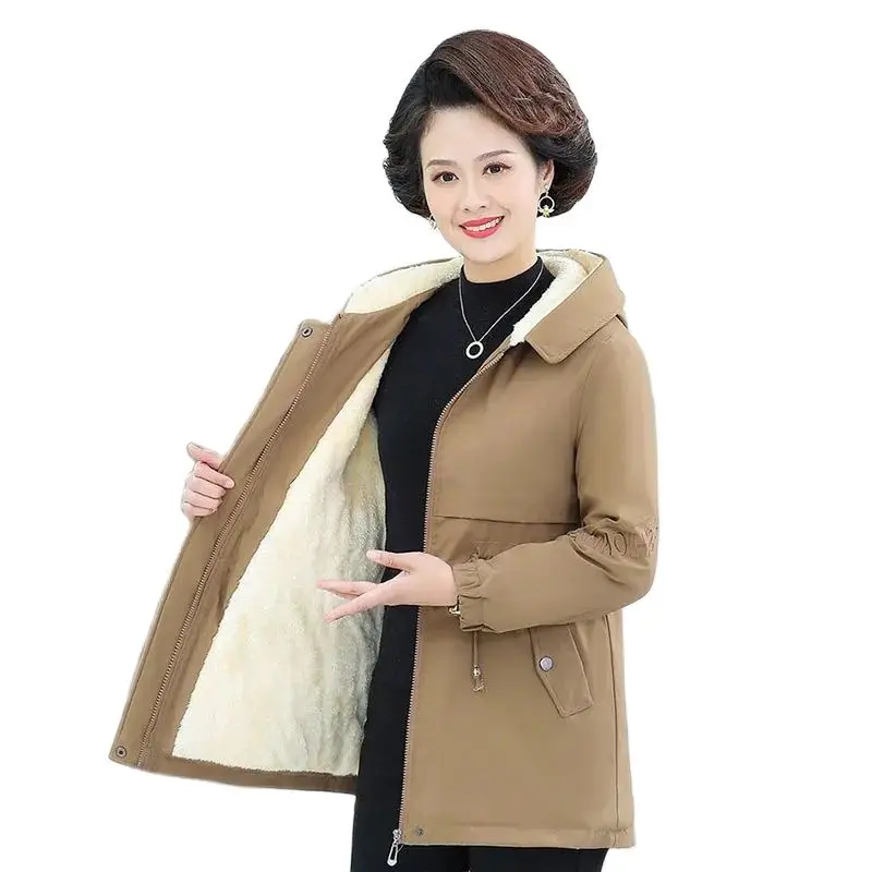 

Winter Fashion School Overcomes Cotton-padded Clothes, Middleaged And elderly High-grade Polar Fleece Long Hooded Warm Coat 5XL