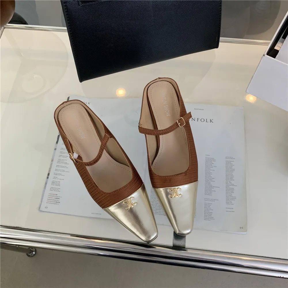 

Шлепанцы женские с квадратным носком, уличные тапочки, мюли, квадратный носок, сланцы, низкие заклепки, квадратный чехол, римская обувь из искусственной резины, копыта, 2024