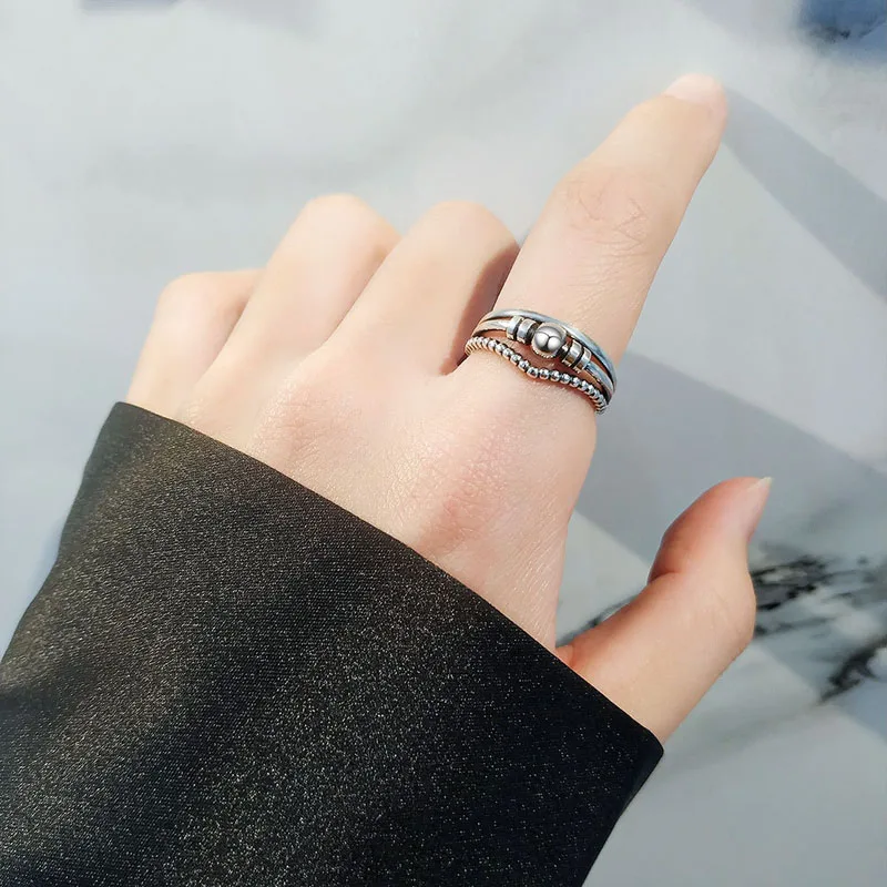 KOFSAC Thai 925 Sterling Silver Jewelry Adjustable Ring Vintage Trendy Rotate Beads Rings For Women Chic Relieve Stress Gift 5