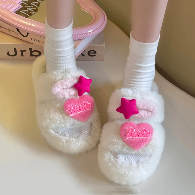 

Kawaii Barbie Cotton Slippers MINISO Cartoon Anime Cute Student Warm Home Thickening Slippers Toys For Girls Christmas Gifts