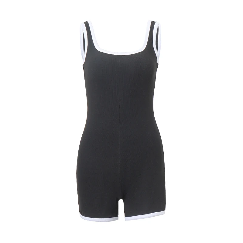 Xeemilo Casual Black White Patchwork Jumpsuit Y2K Square-neck Chic Lingerie Short Jumpsuits Women 2023 Sleeveless Romper T-shirt