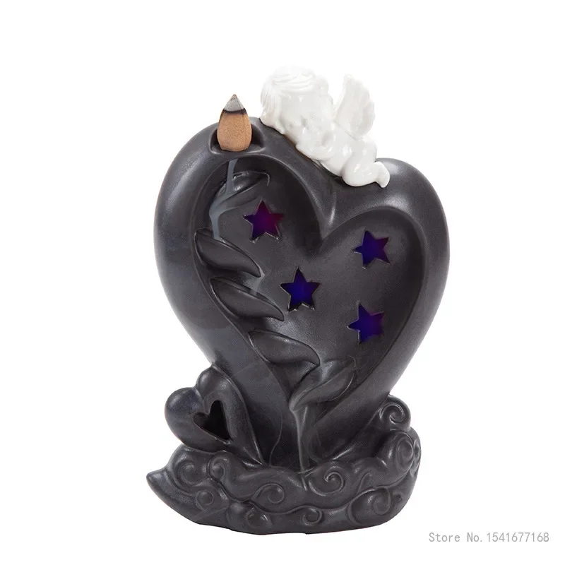 Creative Backflow Incense Burner, Ceramic LED Home Decoration Aromatherapy Burner with Light, Love, Old City, European Style 1Pc