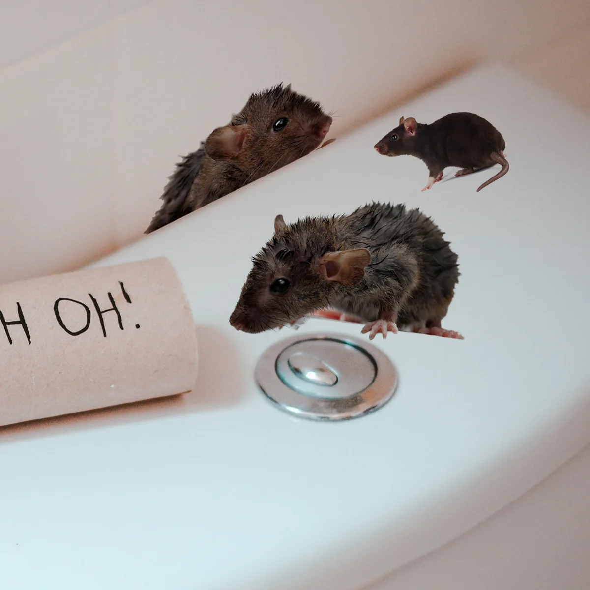 Black Scared Rat Mouse Funny Toilet Stickers Bathroom Decoration Decal 3D Cartoon Mouse Wall Sticker