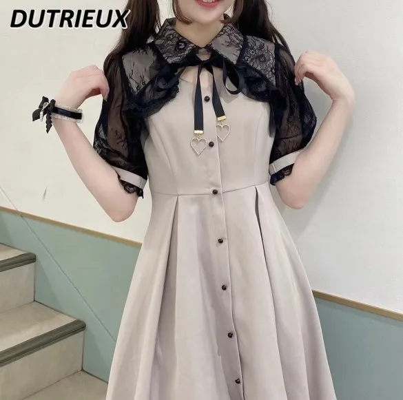 

Japanese Style Casual Dress for Women Love Pendant Lolita Dress Femme Fashion Spring Summer 2023 New Rojita Short Sleeve Dress