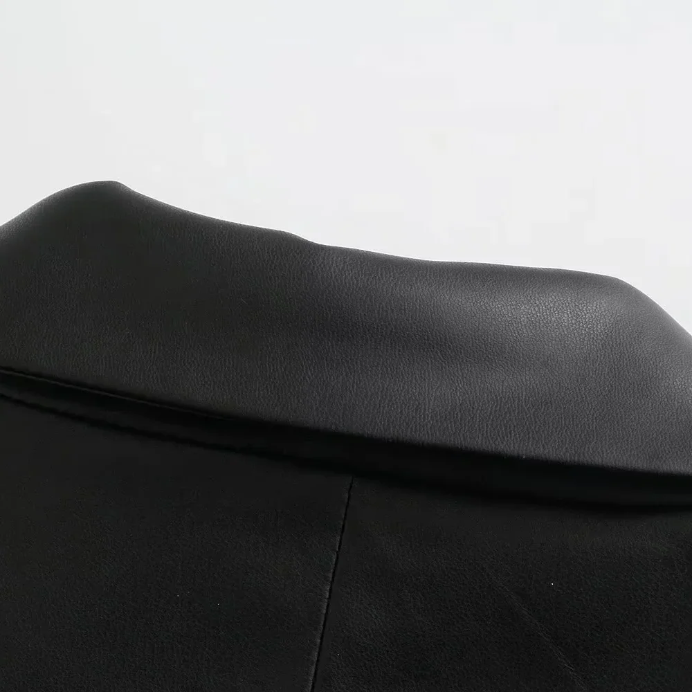 PB&ZA 2023 Autumn/Winter New Unisex Fashion Versatile Commuter Loose fitting PU Faux Leather Suit Coat Leather Coat 5