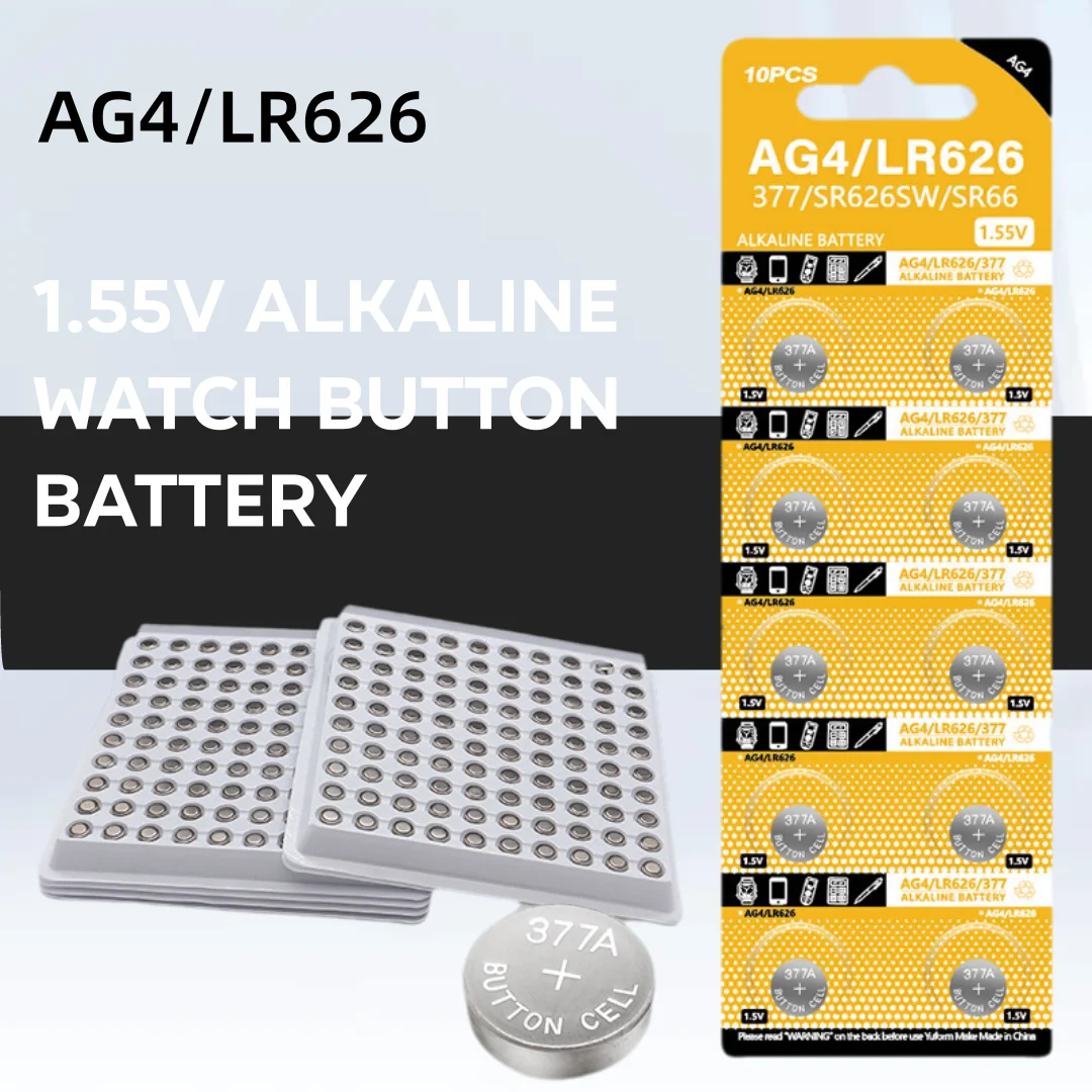 Кнопочная батарея AG4 LR626 1,55 в 377A 377 LR626 SR626SW SR66 LR66, щелочная кнопочная ячейка для игрушечного калькулятора, автомобильных ключей, часов