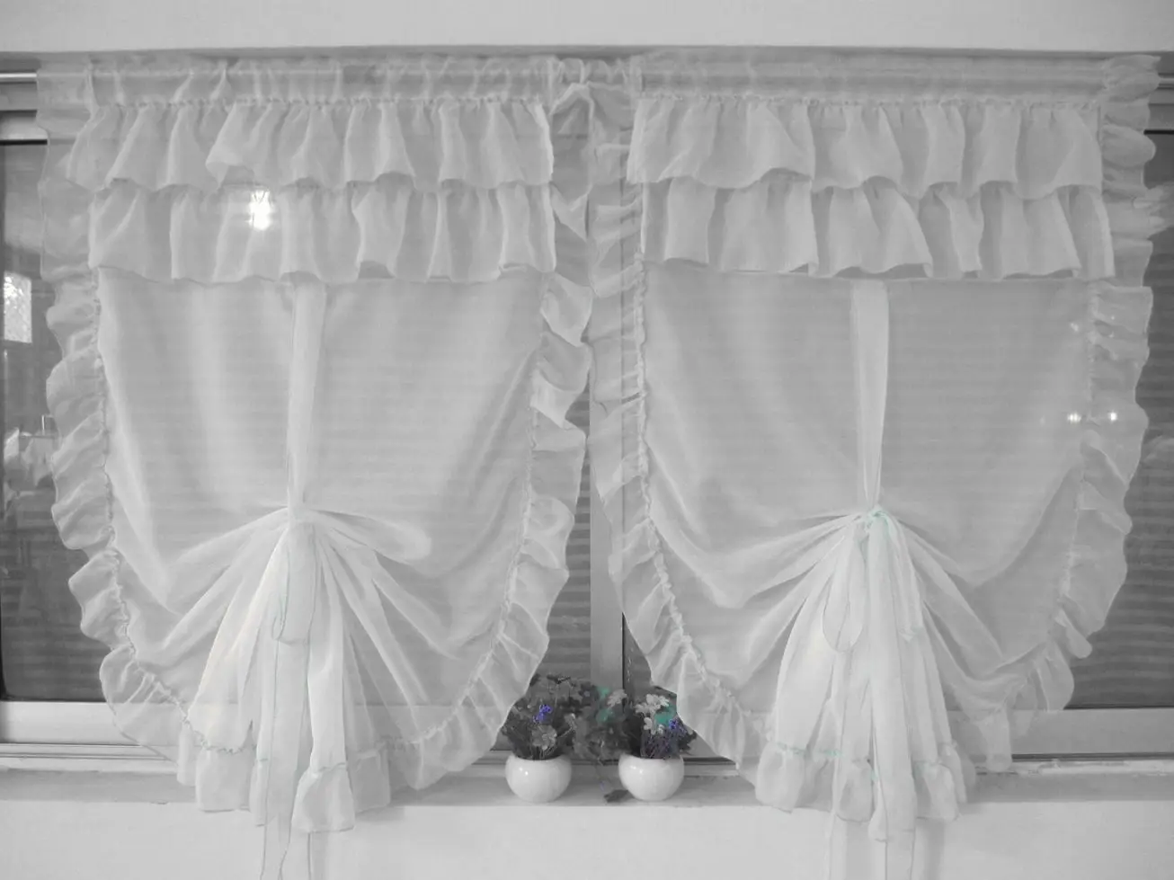 2pcs Customizable Short Tulle Curtain with Ties Pastoral Kitchen Curtains Small Sheer Curtain Drapes for Cabinet/Balcony/Window blind curtain