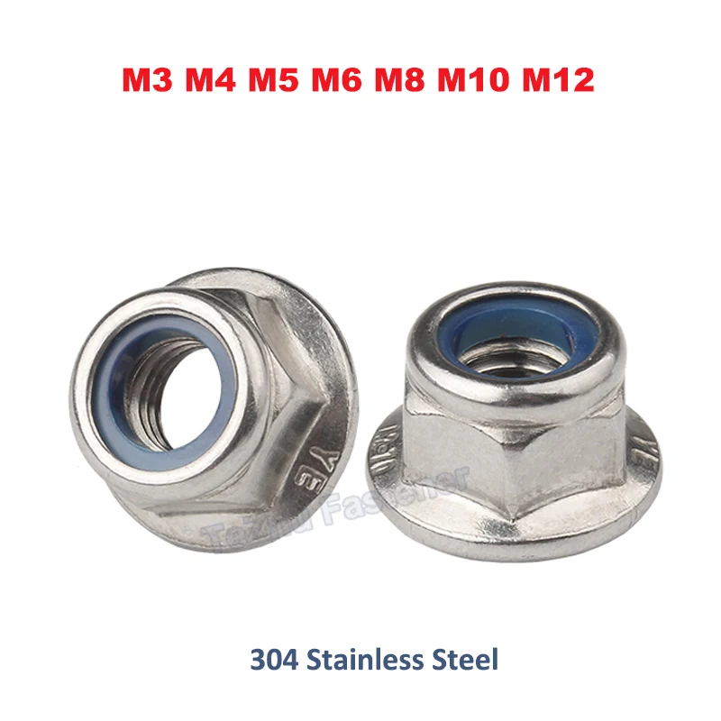 

1-5pcs Hex Hexagon Flange Nylon Insert Lock Nut M3 M4 M5 M6 M8 M10 M12 A2 304 Stainless Steel Self-locking Nuts Nylock Locknut