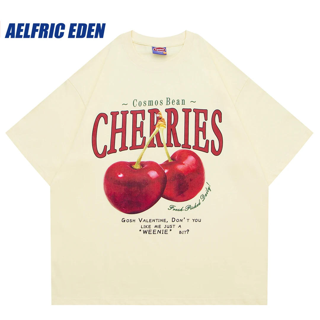 Aelfric Eden Vintage Cherry Print Tee 2023 Fashion Hip Hop