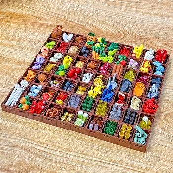 MOC Foods and Tools Building Blocks DIY Toys Seafood Meat Vegetables Fruit Dessert Goblet Dishes Small Particles Building Blocks 1