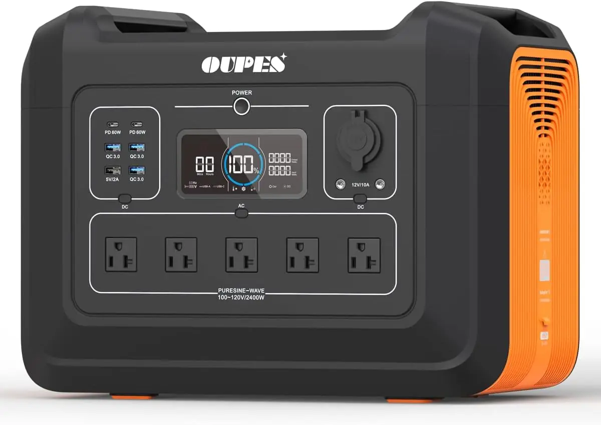 2400W Portable Power Station 2232Wh Solar Powered Generator w/5 AC Outlets (5000W Peak) Emergency LiFePO4 Battery Generator