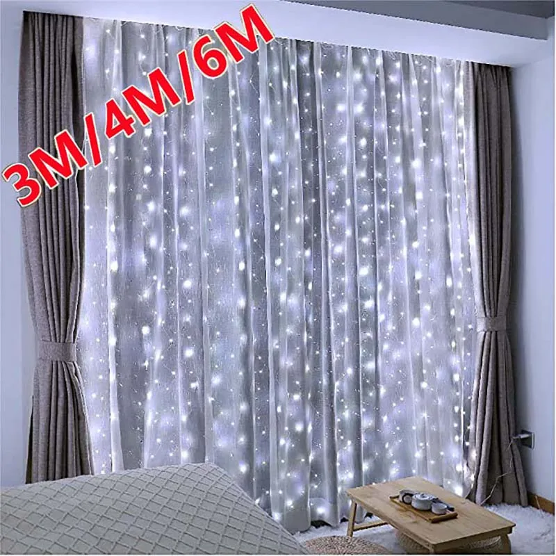 6M Curtain Garland LED String Lights Christmas Decoration Remote Control Holiday Wedding Fairy Lights for Bedroom Outdoor Home