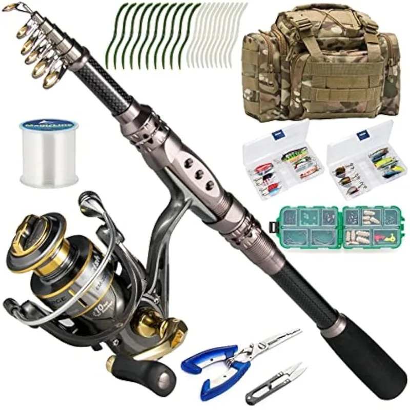 

Dr.Fish Fishing Rod and Reel Combos 125pcs Full Kit Carbon Fiber Telescopic Spinning Rod 9+1BB Spinning Reel Tackle Bag Lines