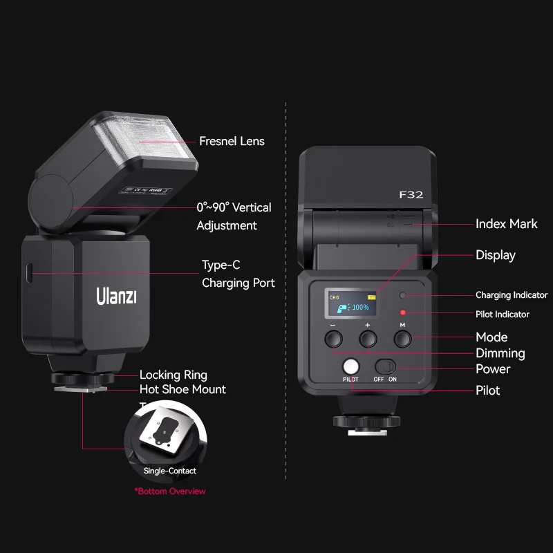 Ulanzi F32 Camera Flash Speedlite Wireless On-Camera Speedlite for Sony for Canon for Nikon for Fuji for Olympus for Pentax 3