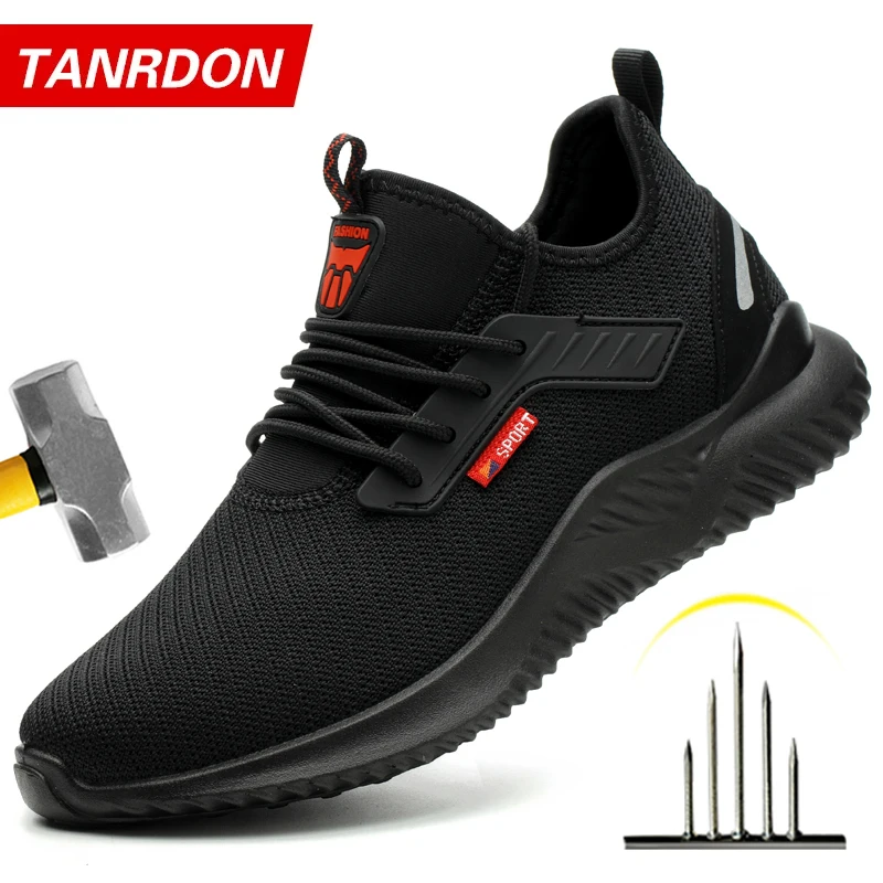 Men's safety shoes with hard toe cap, anti-crush men's work shoes, lightweight sports shoes, perforated protective non-destroyable...