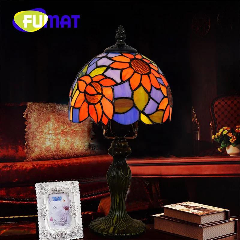 

Настольная лампа FUMAT Тиффани из витражного стекла в средиземноморском стиле, украшение подсолнуха для гостиной, кабинета, спальни, прикроватного столика