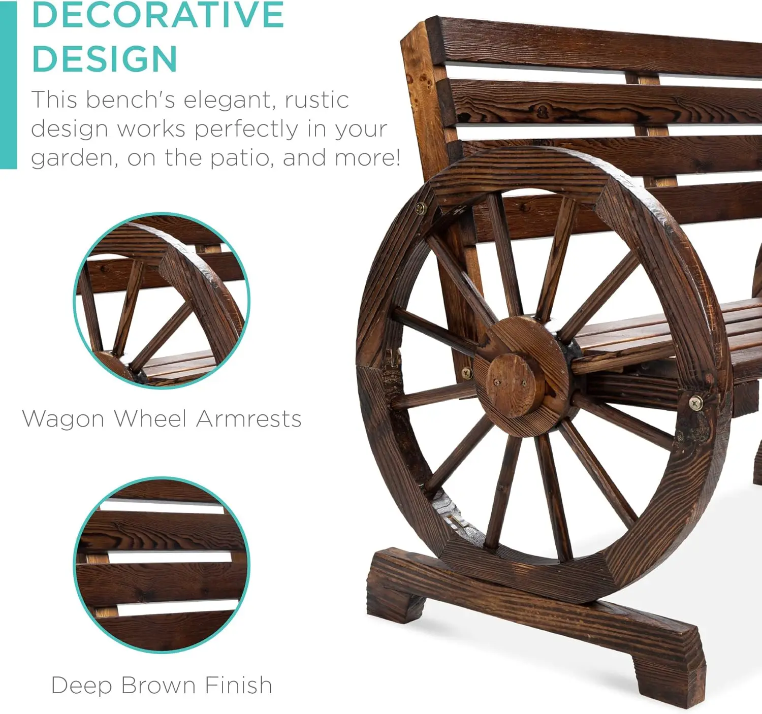2-Person Wooden Wagon Wheel Bench 6