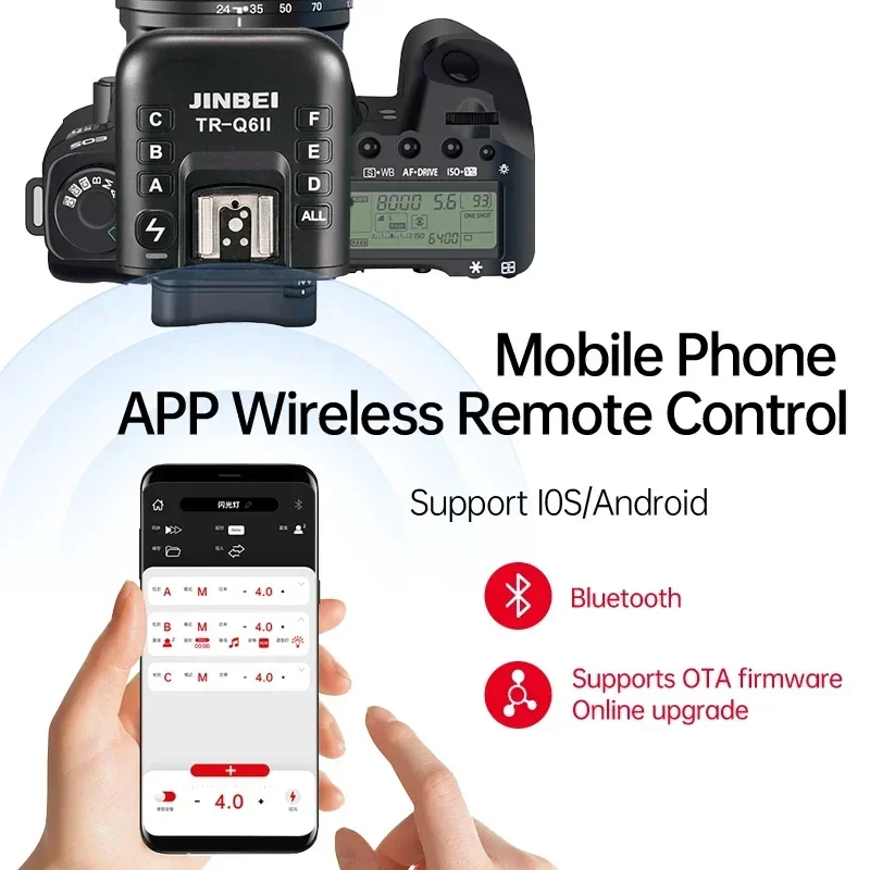JINBEI TR-Q6II Flash Trigger 2.4G TTL HSS High-speed SYNC Speedlite receiver Transmitter for Canon Nikon Sony Olympus Fuji