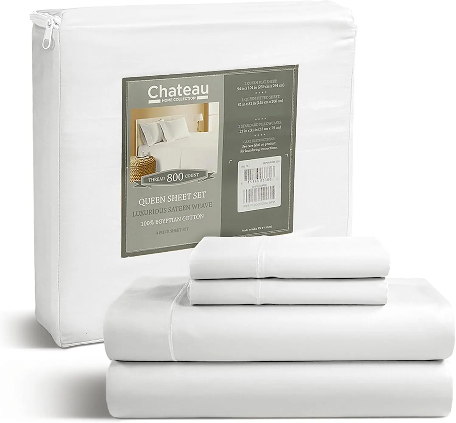 Egyptian Cotton Sheets for Queen Size Bed, Certified 800 Thread Count Queen sheet set, Luxury Sateen Weave Cotton Queen 2