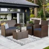 4 Piece Patio Furniture Set,Outdoor Wicker Conversation Sets,Rattan Sectional Sofa w/Coffee Table,Seat Cushions for Backyard Por 1