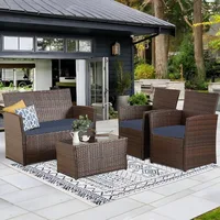 4 Piece Patio Furniture Set,Outdoor Wicker Conversation Sets,Rattan Sectional Sofa w/Coffee Table,Seat Cushions for Backyard Por 1